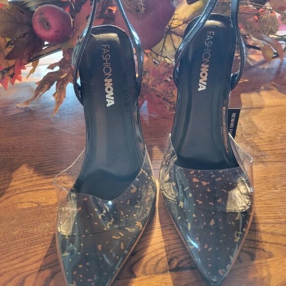 FASHION NOVA Slingback heels black & gold size 7 - Picture 4 of 10
